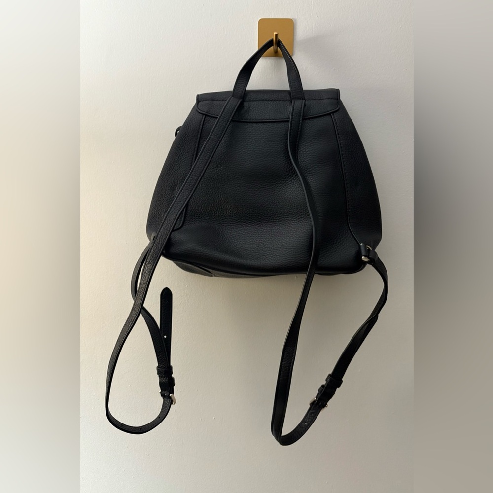 Kate Spade | Black Leila Medium Flap Pebbled Leather Backpack - Picture 5 of 5